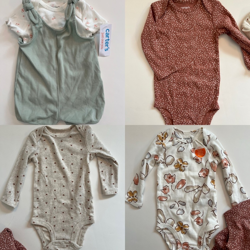 NWT! Lot! 3 Pack of Long sleeve onesies and a shorts overalls outfit!